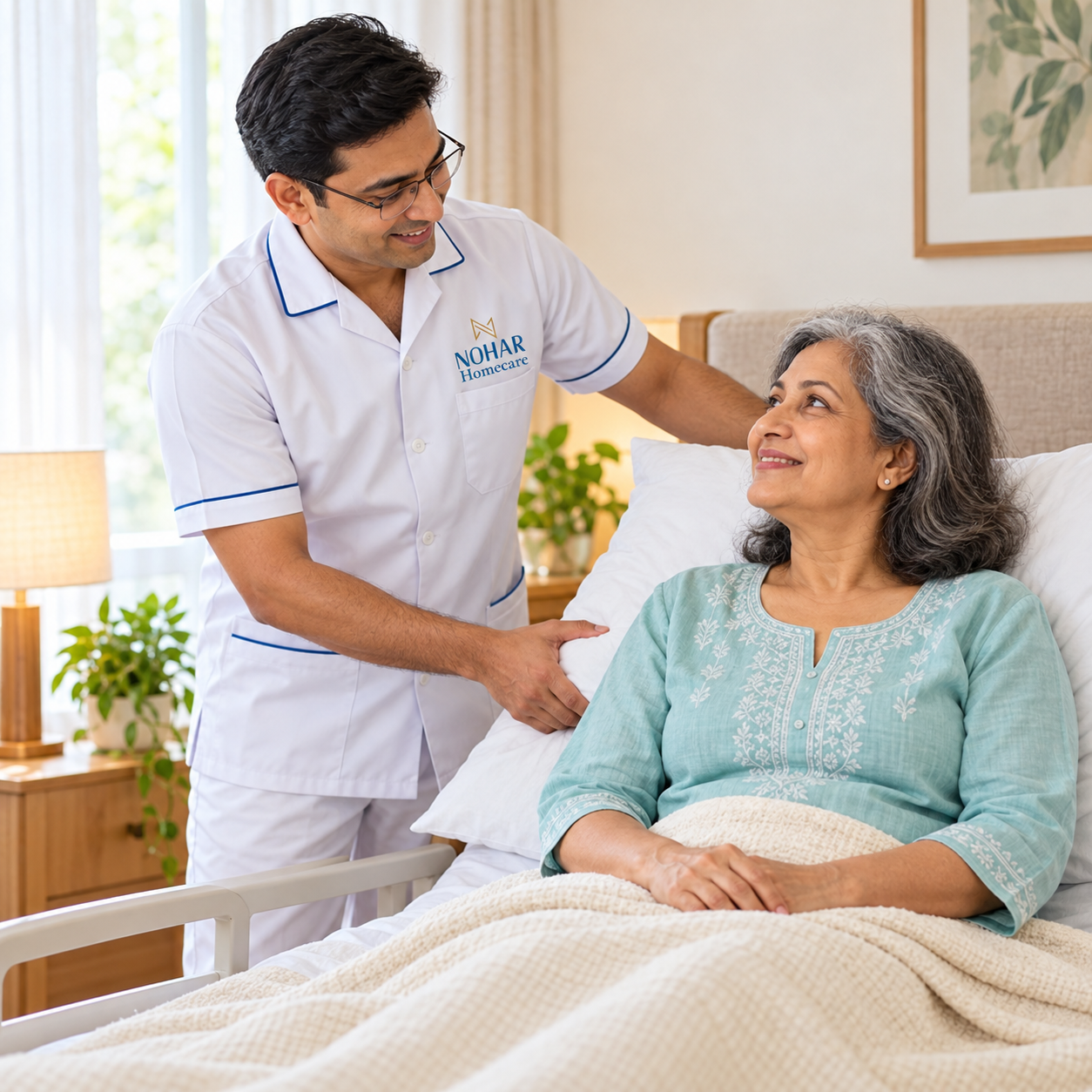 Home nursing service provider in Gurgaon caring for a senior patient