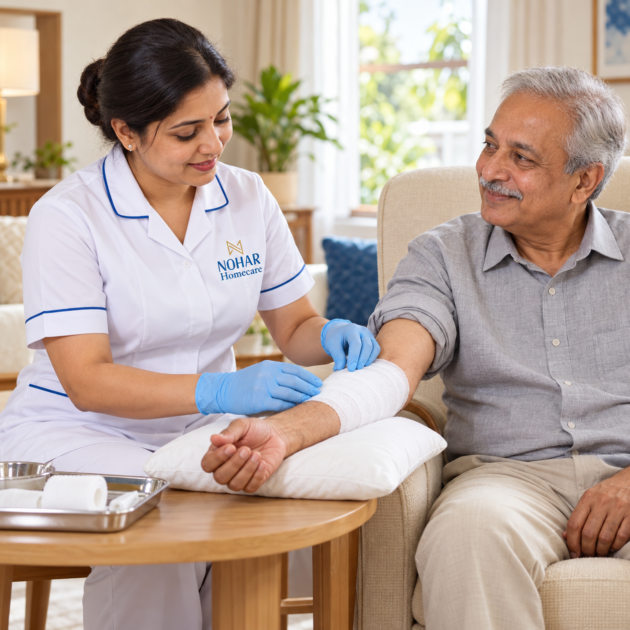 Certified home nurse checking patient vitals in Gurgaon