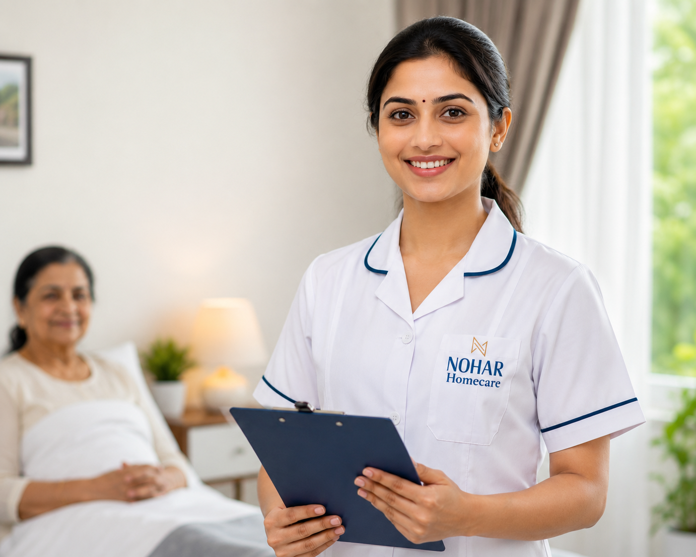 Nurse caring for elderly patient at home
